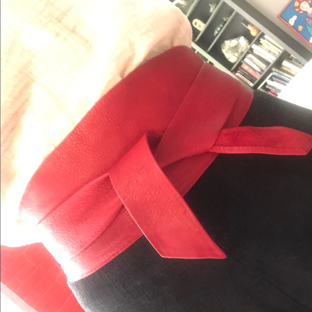 Vintage 80s red leather wrap belt obi tie